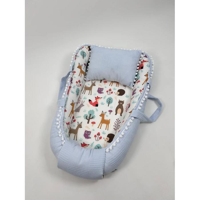 Babynest mavi waffle pike - hayvan figürlü poplin