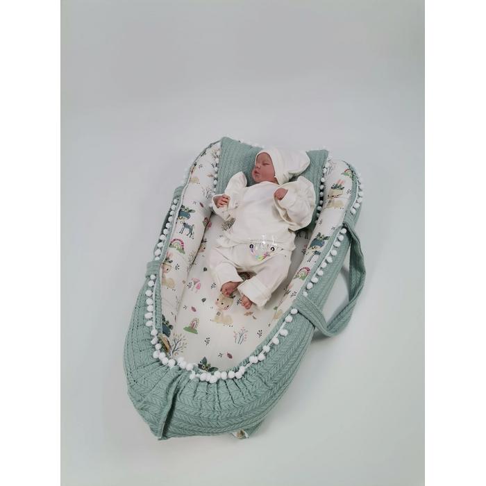 Babynest yeşil örgü pike - yeni ceylanlı poplin