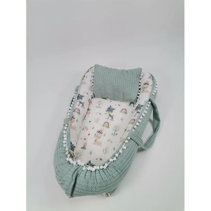 Babynest yeşil örgü pike - yeni ceylanlı poplin