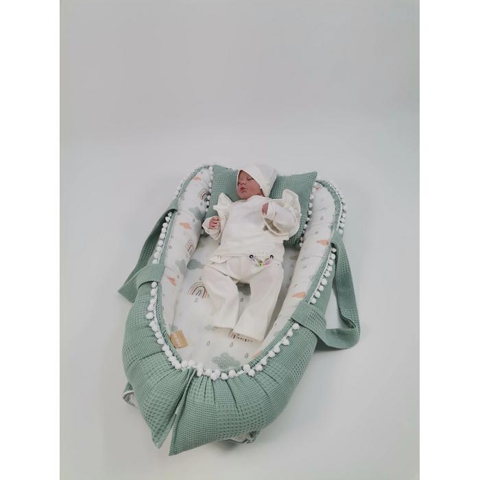 Babynest yeşil waffle pike - gökkuşaklı poplin