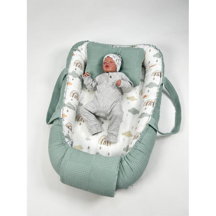 Babynest yeşil waffle pike - gökkuşaklı poplin 2