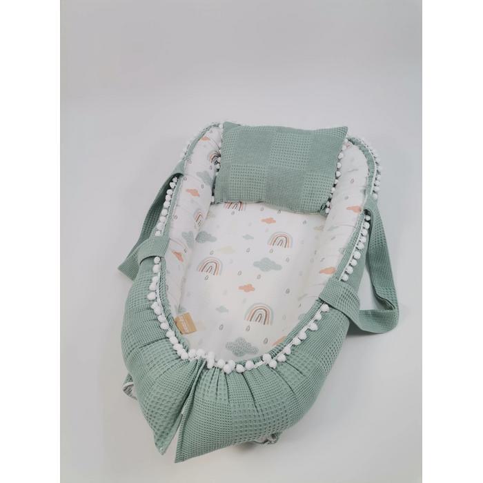 Babynest yeşil waffle pike - gökkuşaklı poplin