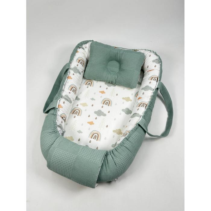 Babynest yeşil waffle pike - gökkuşaklı poplin 2