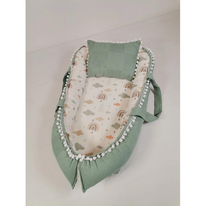 Babynest yeşil waffle pike - gökkuşaklı müslin