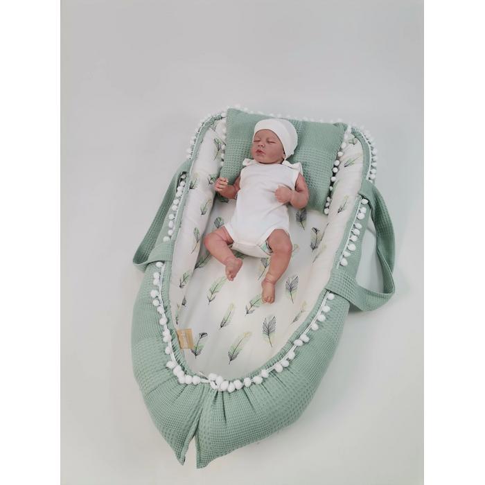 Babynest yeşil waffle pike - yeşil tüylü poplin