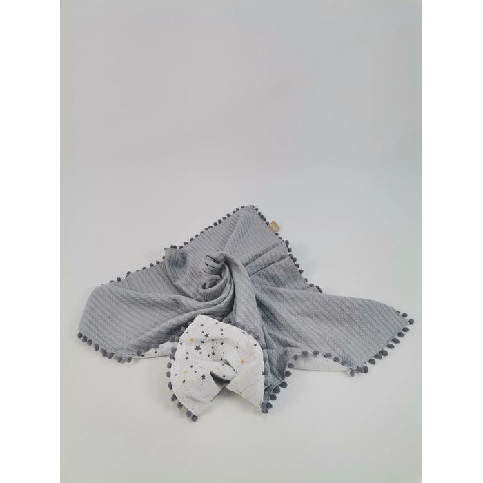 Battaniye gri ponponlu gri örgü pike - beyaz üstü gri samanyolu yıldızlı poplin