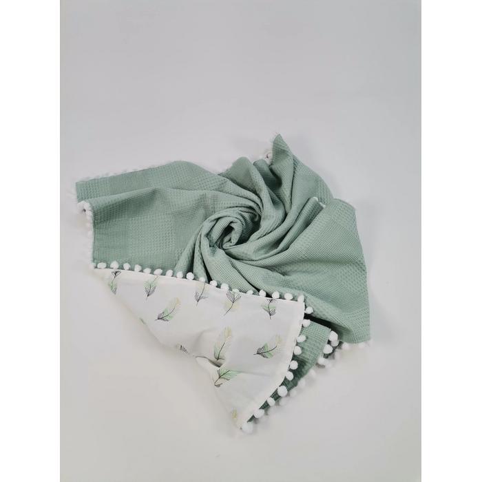 Battaniye yeşil waffle pike - yeşil tüylü poplin