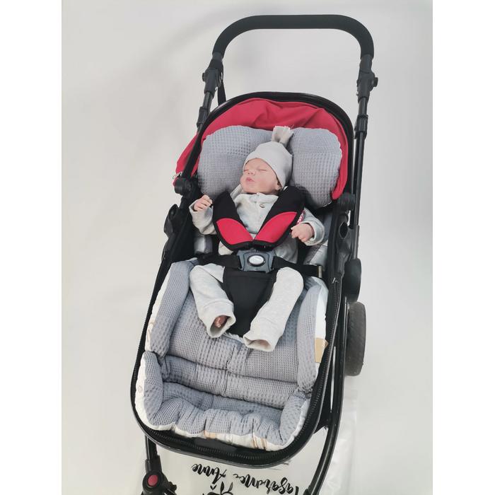 Bebek arabası minderi koyu gri waffle pike - gökkuşaklı poplin