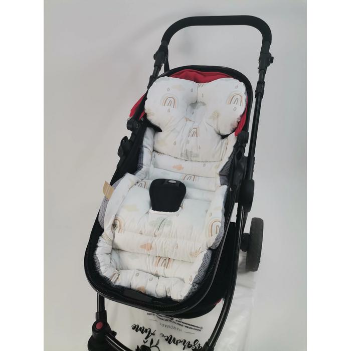 Bebek arabası minderi koyu gri waffle pike - gökkuşaklı poplin