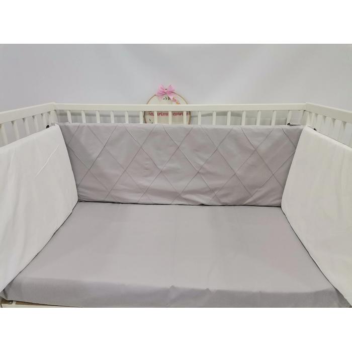 Beşik korumalığı nervürlü v15 gri poplin - beyaz poplin