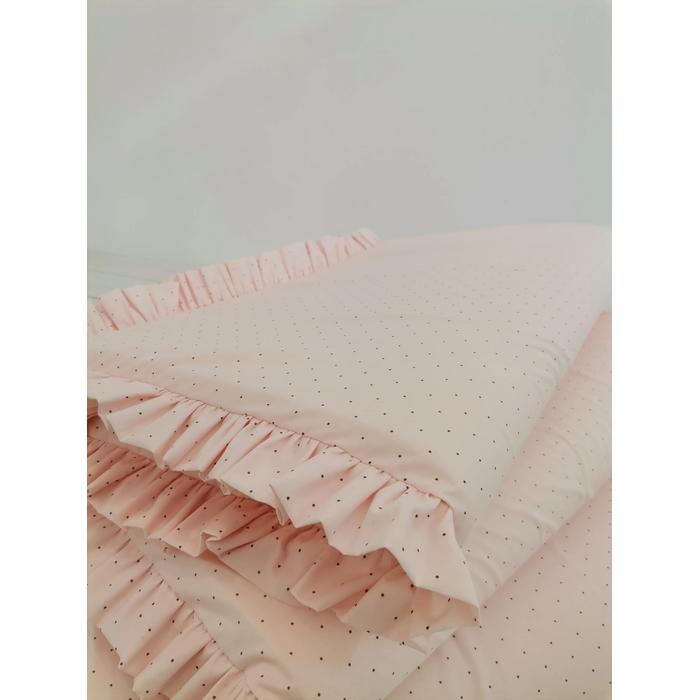 Beşik korumalığı somon zemin üzerine kahve rengi puantiyeli poplin