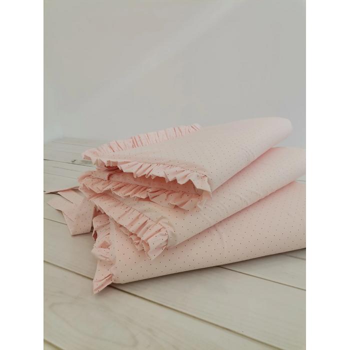 Beşik korumalığı somon zemin üzerine kahve rengi puantiyeli poplin