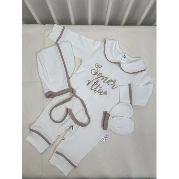 Beyaz - bej biyeli tulum takım