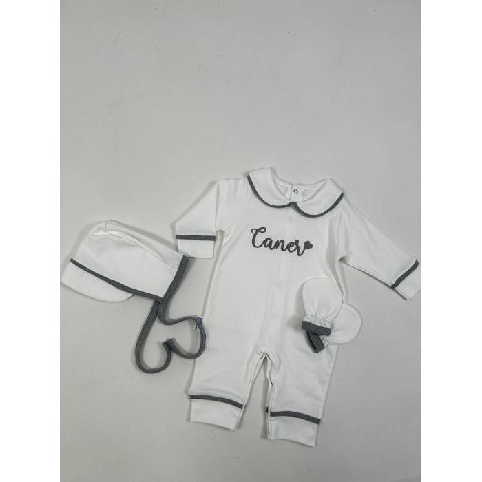 Beyaz - gri biyeli tulum takım