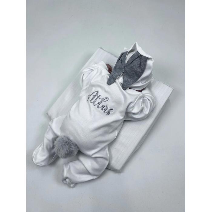 Beyaz - gri tavşan tulum takım