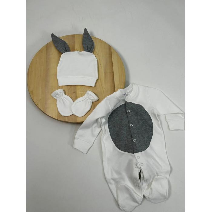 Beyaz - gri tavşan tulum takım