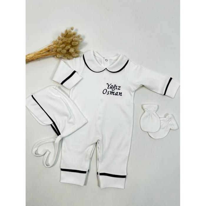 Beyaz - lacivert biyeli tulum takım