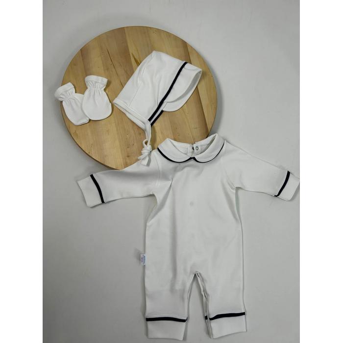 Beyaz - lacivert biyeli tulum takım