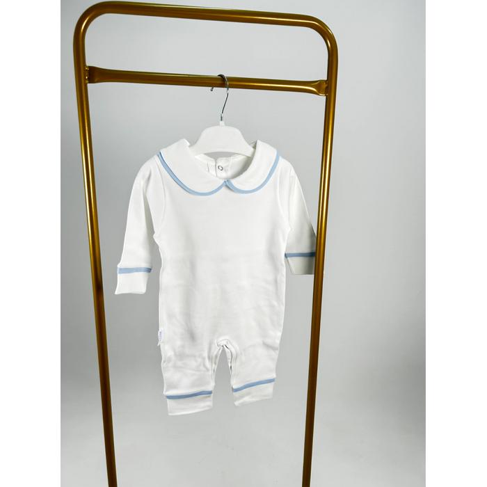 Beyaz - mavi biyeli tulum takım