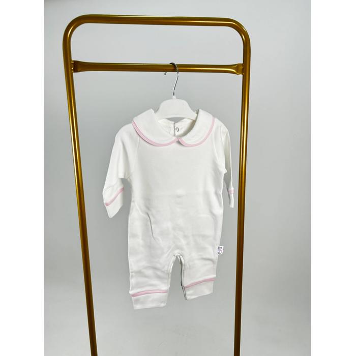 Beyaz - pembe biyeli tulum takım