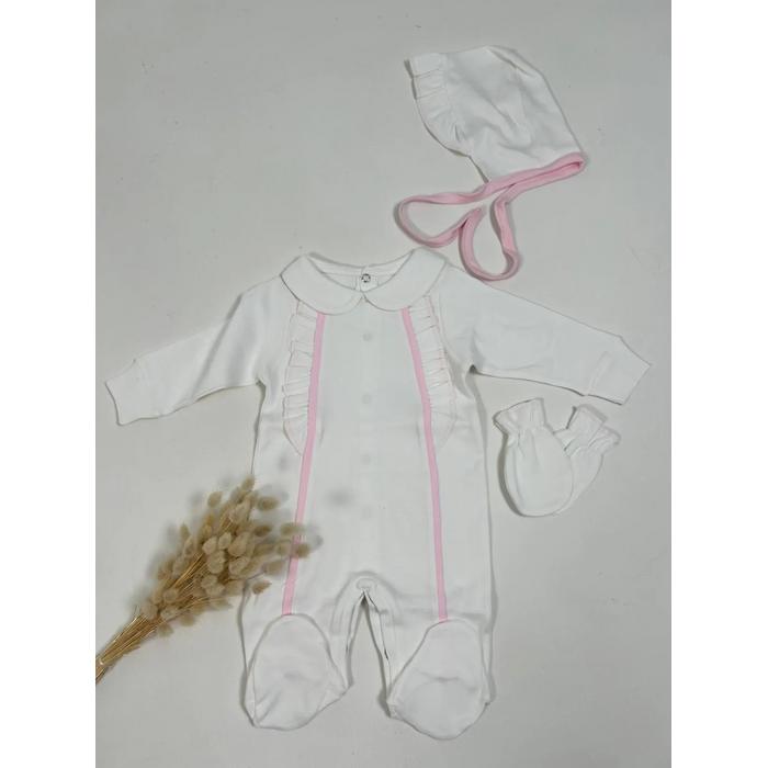 Beyaz - pembe biyeli tulum takım 2