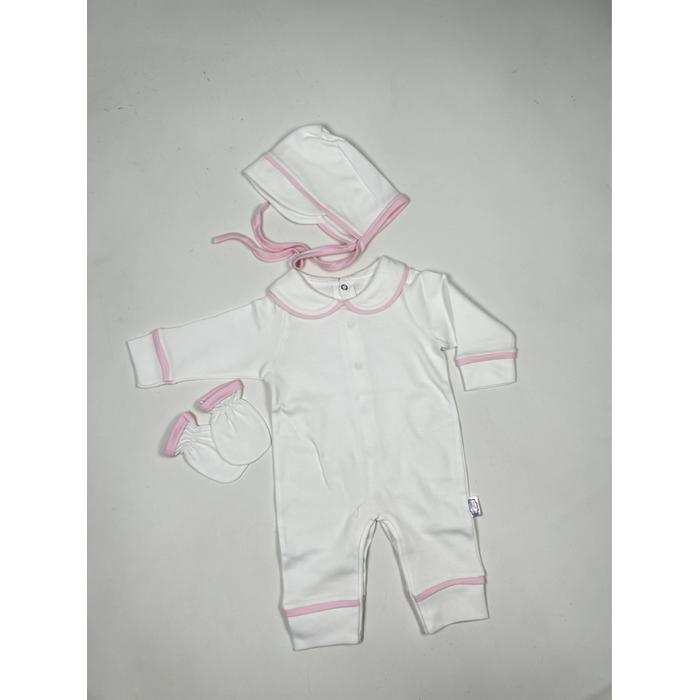 Beyaz - pembe biyeli tulum takım