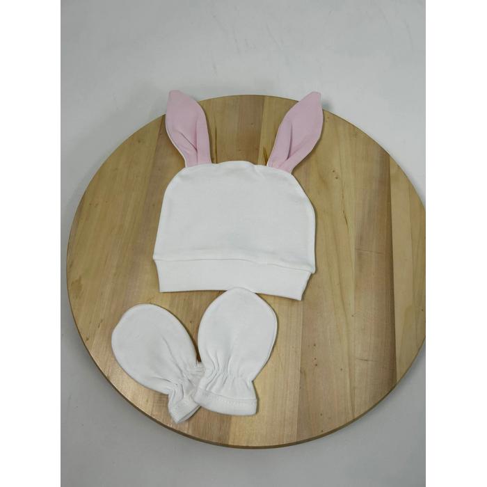 Beyaz - pembe tavşan tulum takım