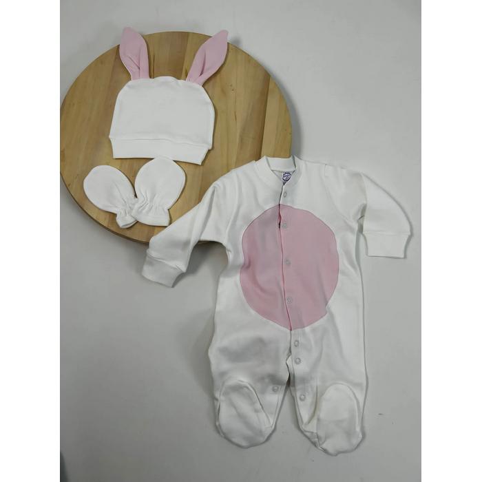 Beyaz - pembe tavşan tulum takım