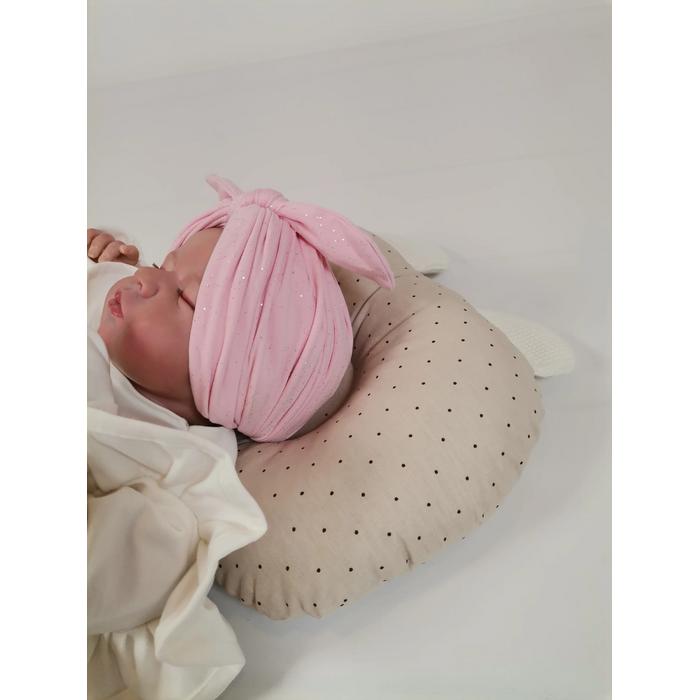 Düz kafa yastığı bej zemin üstü kahve rengi puantiyeli poplin