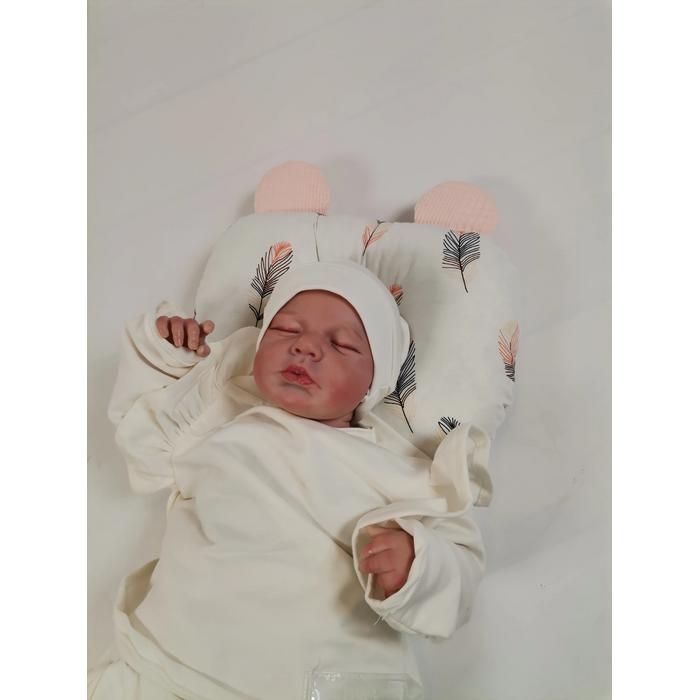 Düz kafa yastığı pembe tüylü poplin