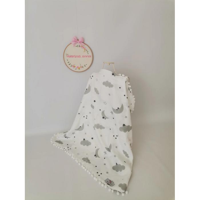 Emzirme önlüğü gri aylı bulutlu müslin