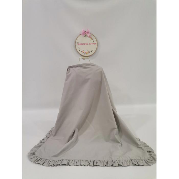 Emzirme önlüğü fırfırlı gri poplin