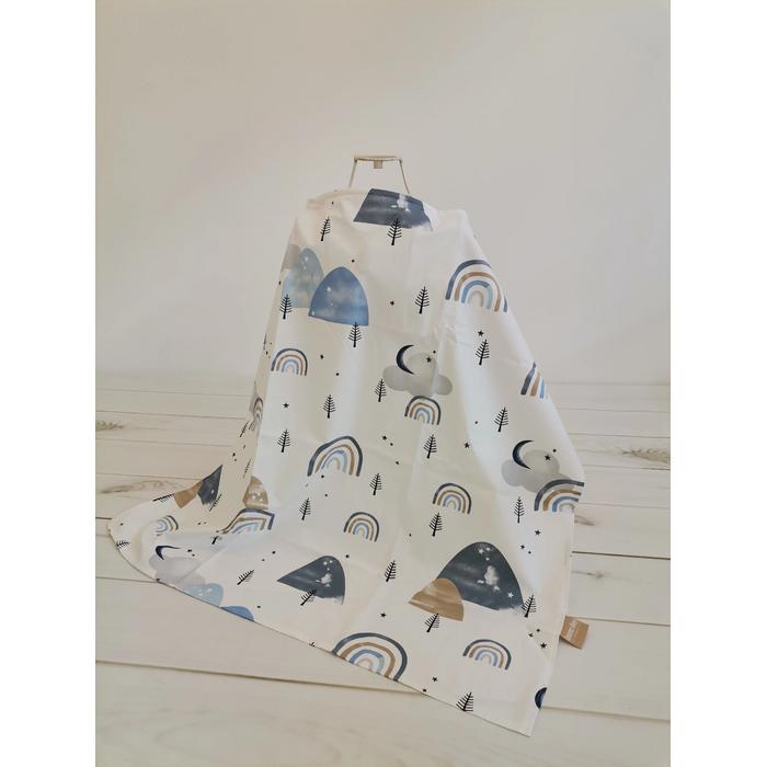 Emzirme önlüğü yeni bej gri mavi gökkuşaklı poplin