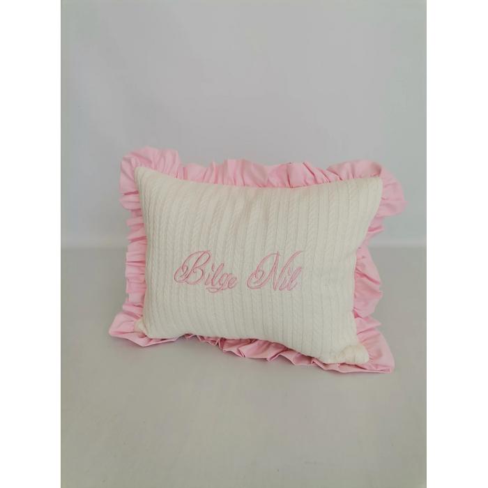 Battaniye ve yastık fırfırlı krem örgü pike - v29 pembe