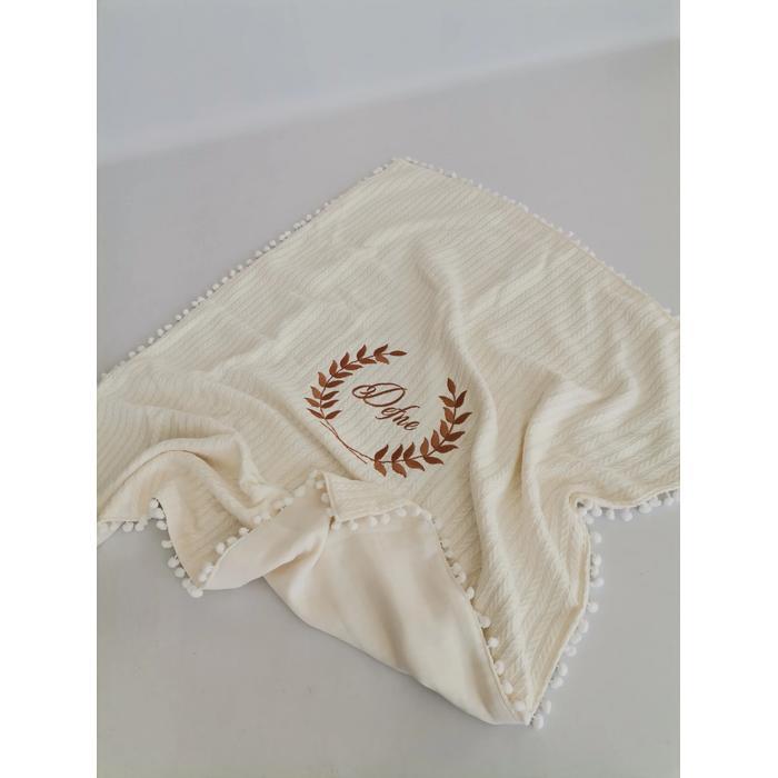 Krem örgü pike - krem poplin battaniye yastık 2