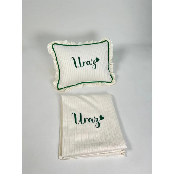 Krem örgü pike - krem poplin battaniye yastık 5