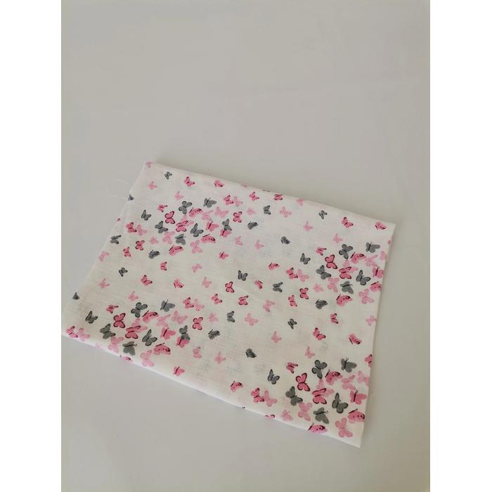 Müslin ağız mendili  gri pembe minik kelebekli