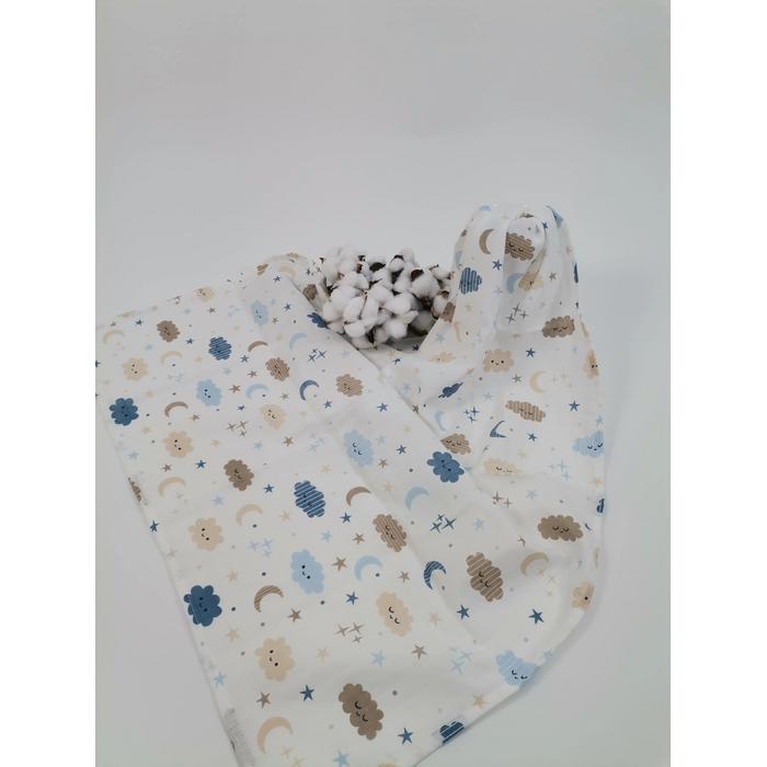 Müslin kundak mavi aylı bulutlu müslin