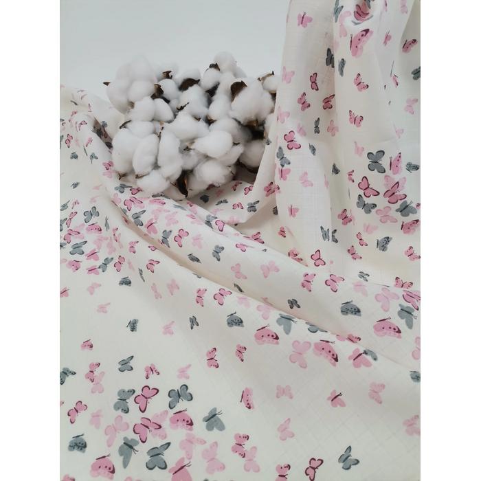 Müslin kundak pembe gri minik kelebekli