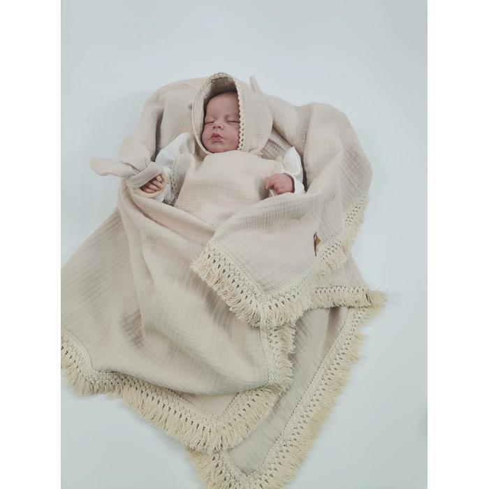 Müslin seti 4 parça - 4 kat bej müslin 