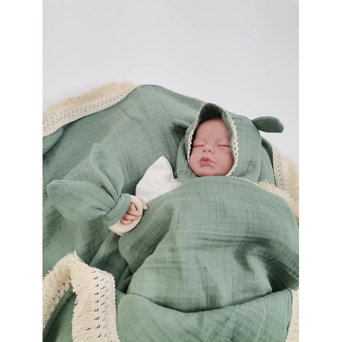 Müslin seti 4 parça - 4 kat yeşil müslin 