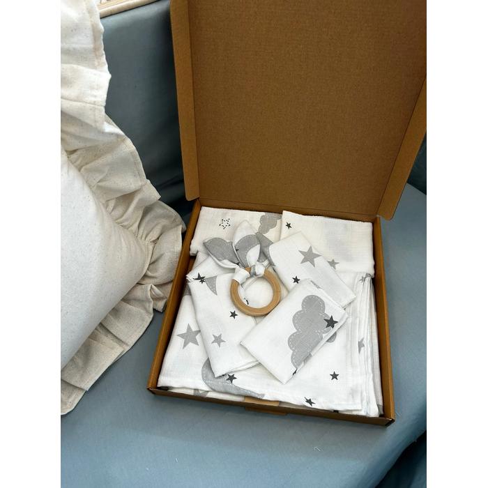 Müslin seti 8 parça gri aylı bulutlu müslin