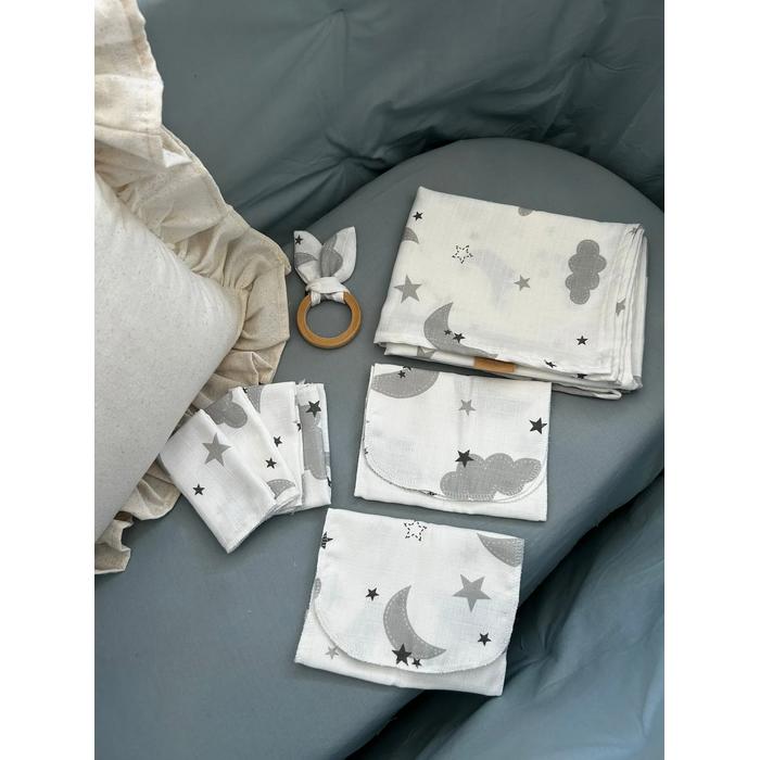 Müslin seti 8 parça gri aylı bulutlu müslin