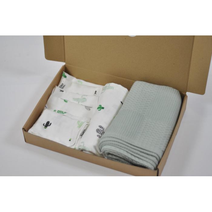 Müslin seti 8 parça kaktüslü müslin - yeşil waffle pike