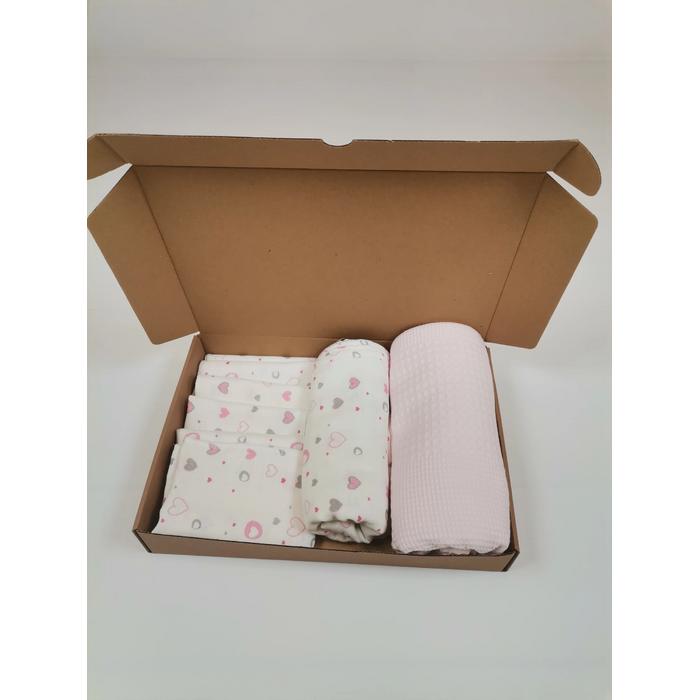 Müslin seti 8 parça kalpli müslin - bebek pembe waffle pike