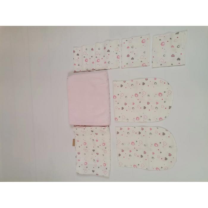 Müslin seti 8 parça kalpli müslin - bebek pembe waffle pike