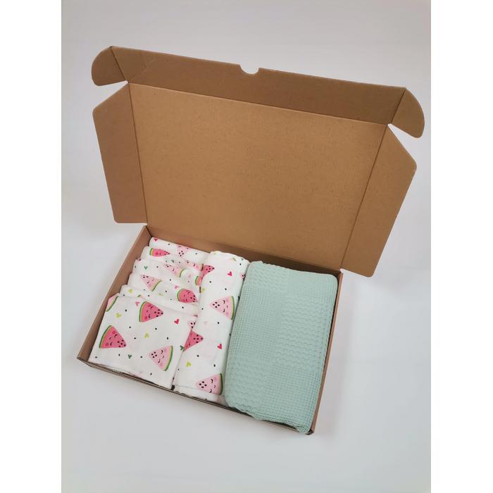 Müslin seti 8 parça karpuzlu müslin - yeşil waffle pike