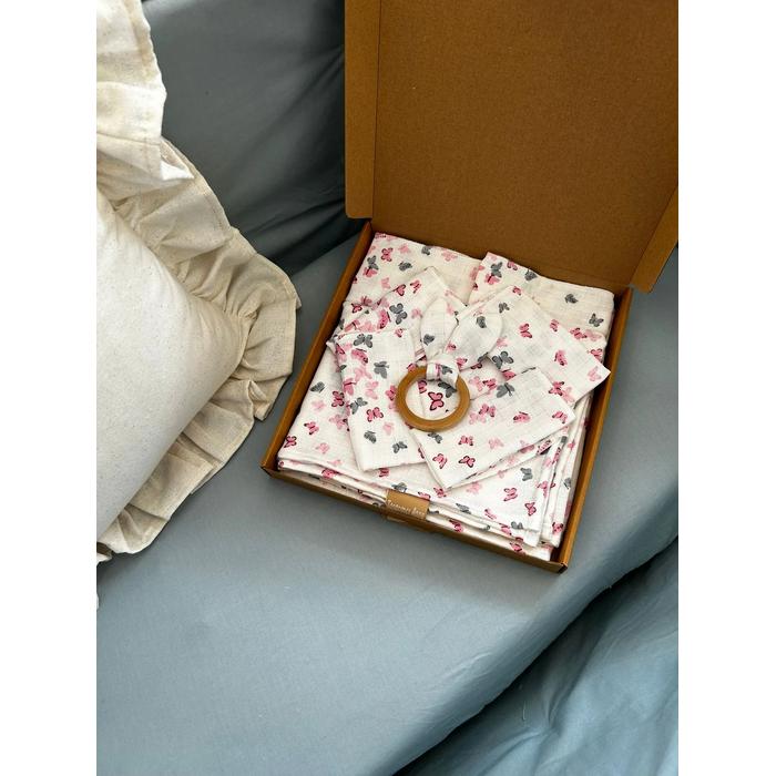 Müslin seti 8 parça minik gri pembe kelebekli müslin