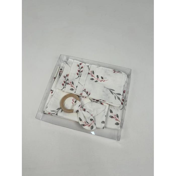 Müslin seti 8 parça pembe zeytindalı desenli müslin