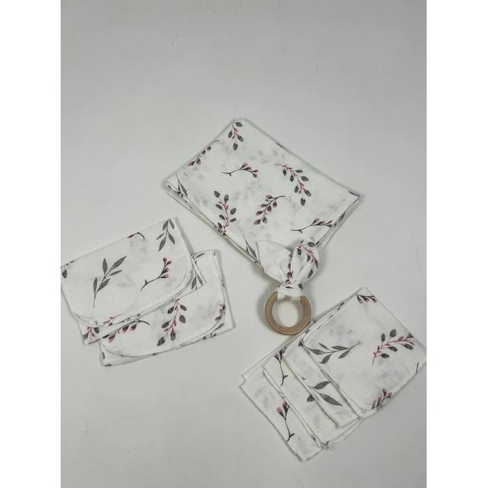 Müslin seti 8 parça pembe zeytindalı desenli müslin